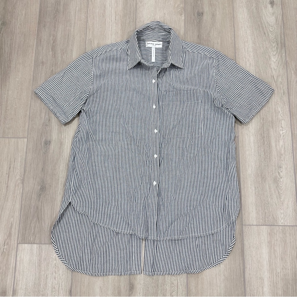 Apiece Apart short sleeve stripe button down blue white size 0
Slit back